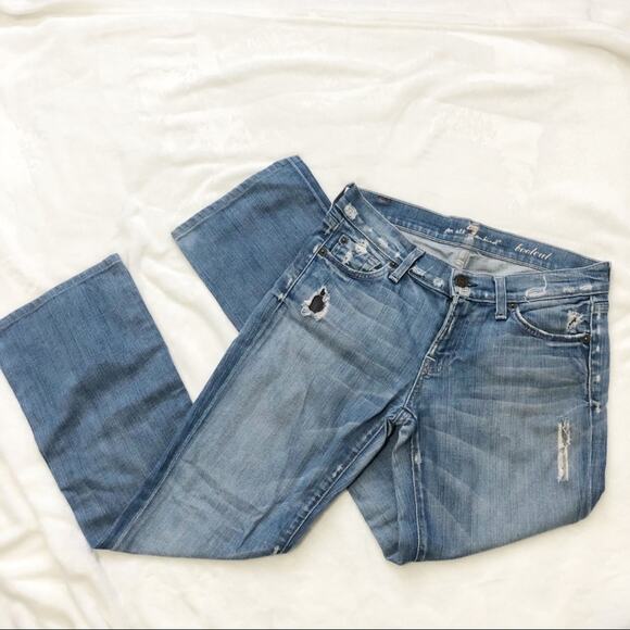 7 For all mankind bootcut jeans ripped distressed blue denim 26 7FAM - Picture 1 of 5
